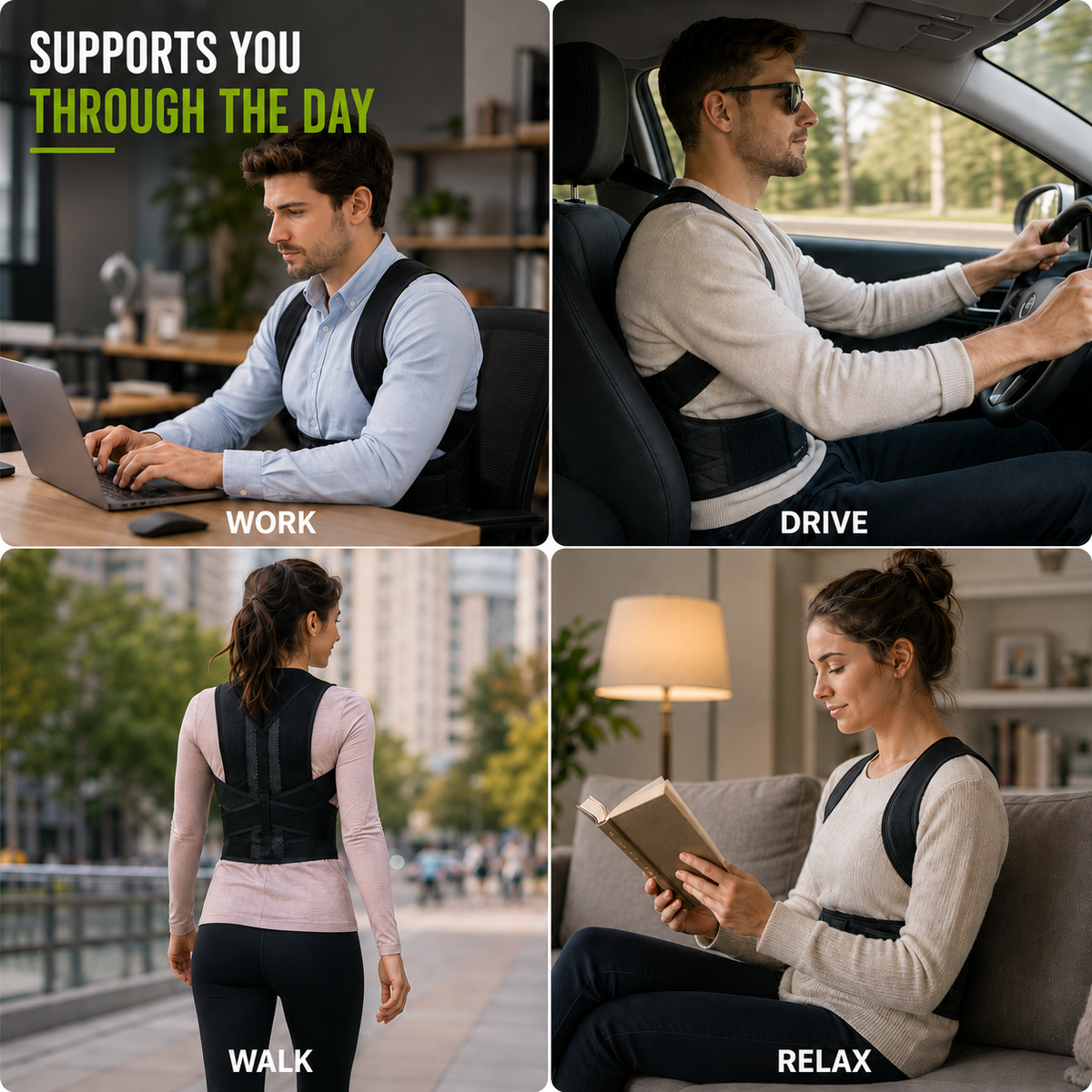 Adjustable Back Support Brace for Men & Women – Realigns Shoulders & Relieves Lower Back Strain