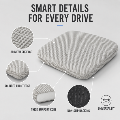 Elevated Car Seat Cushion with Airflow Honeycomb Design for Driver Comfort & Posture Support