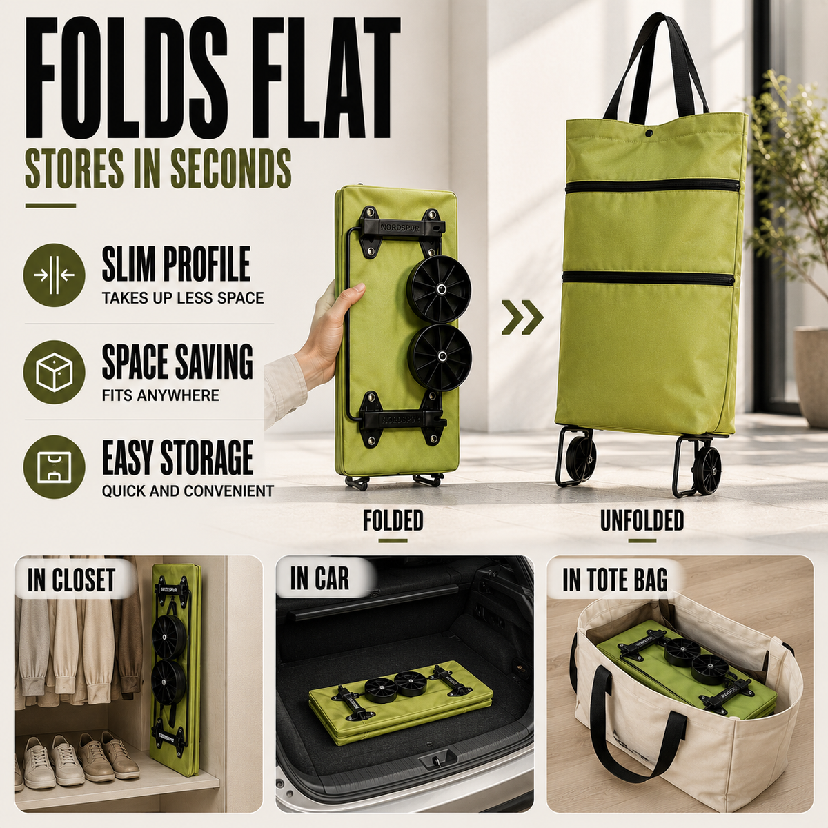 Collapsible Rolling Shopping Cart with Backpack Straps for Groceries & Errands