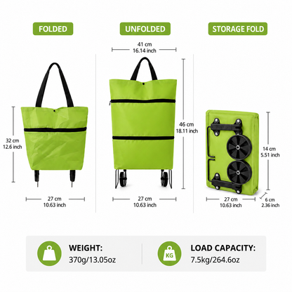 Collapsible Rolling Shopping Cart with Backpack Straps for Groceries & Errands