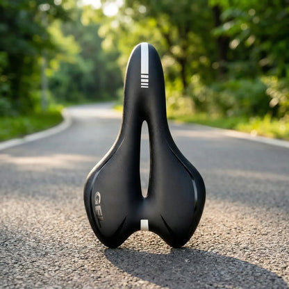 Pressure-Relief Bike Saddle with Center Channel for Road & Time Trial Cycling – Foam Cushion, Water-Resistant Cover, Standard Rail Mount