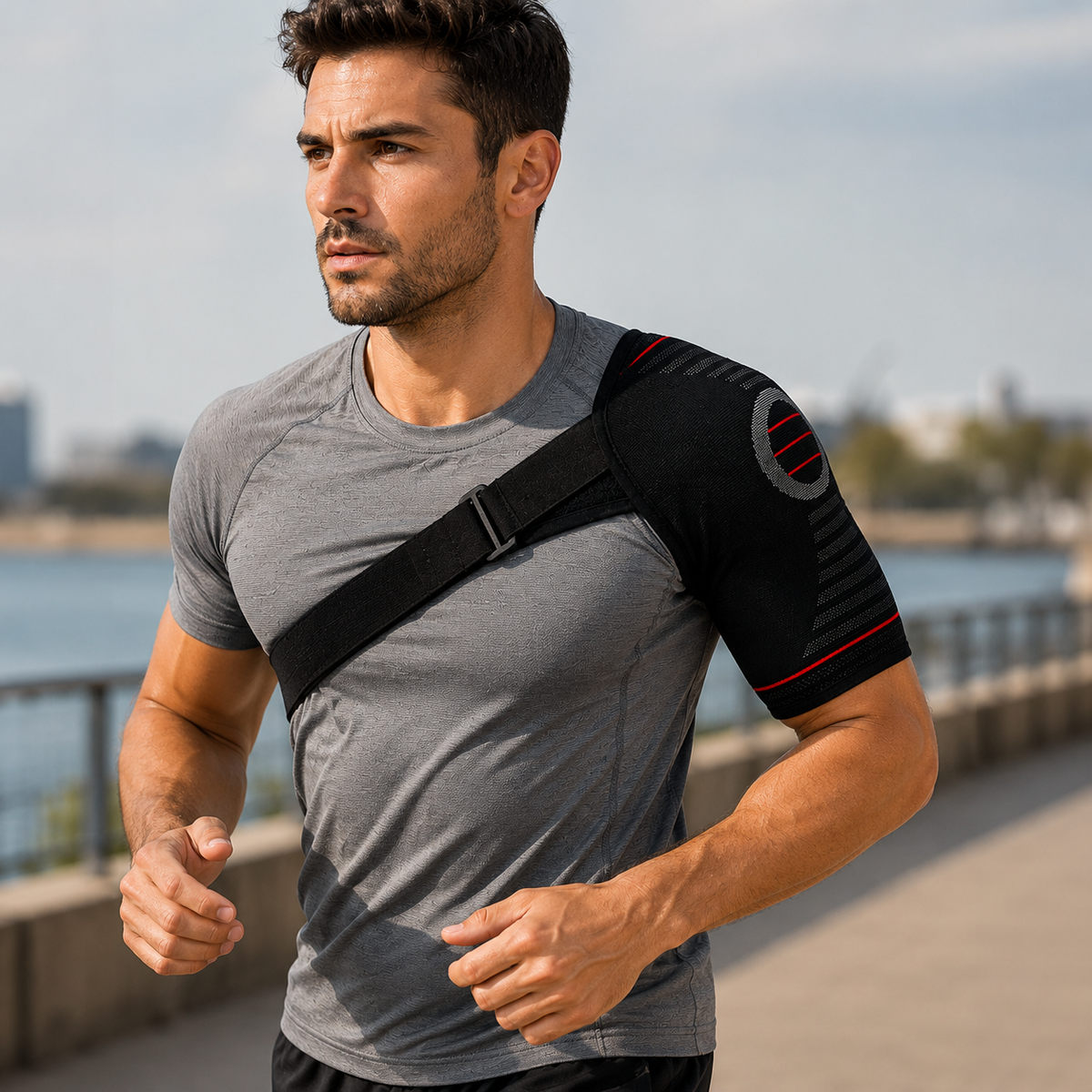 Rotator Cuff Brace with Adjustable Compression Straps for Shoulder Pain Relief & Joint Stability