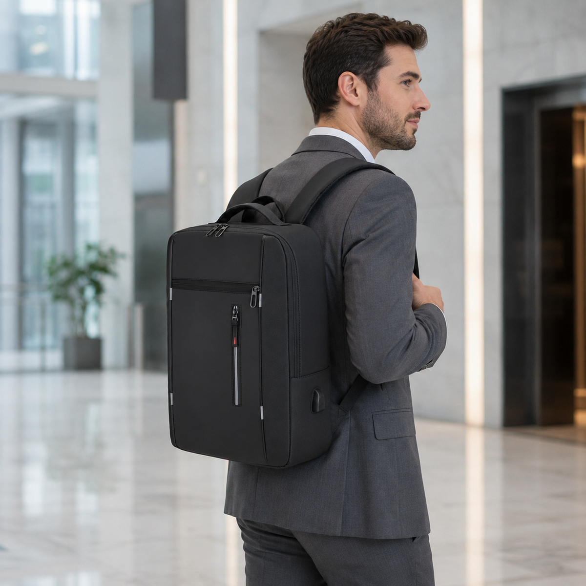 Water-Resistant Laptop Backpack with USB Charging Port for Work & Travel | Business Commuter Daypack with Padded 15.6-Inch Computer Sleeve