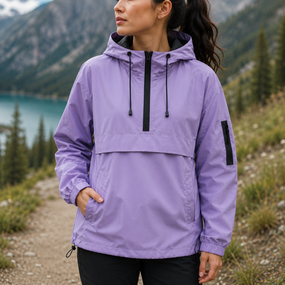 Weatherproof Half-Zip Windbreaker Jacket with Hood – Lightweight Water-Resistant Pullover for Men & Women