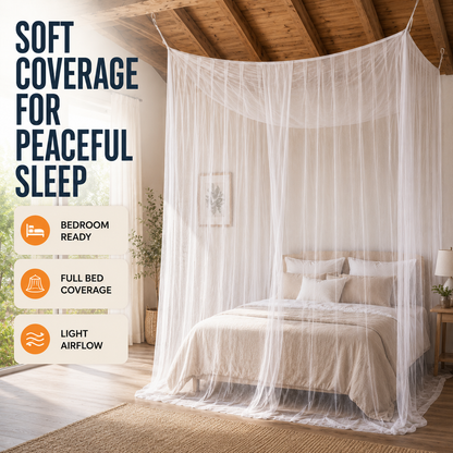 Spacious Hanging Bed Canopy Net | Tall Box-Style Insect Barrier for Double Beds & Camping | 87×79×79 in Interior | White or Black Mesh