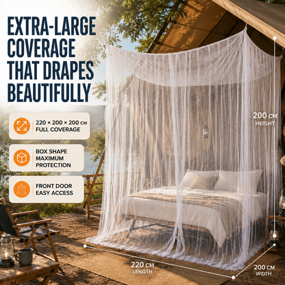 Spacious Hanging Bed Canopy Net | Tall Box-Style Insect Barrier for Double Beds & Camping | 87×79×79 in Interior | White or Black Mesh