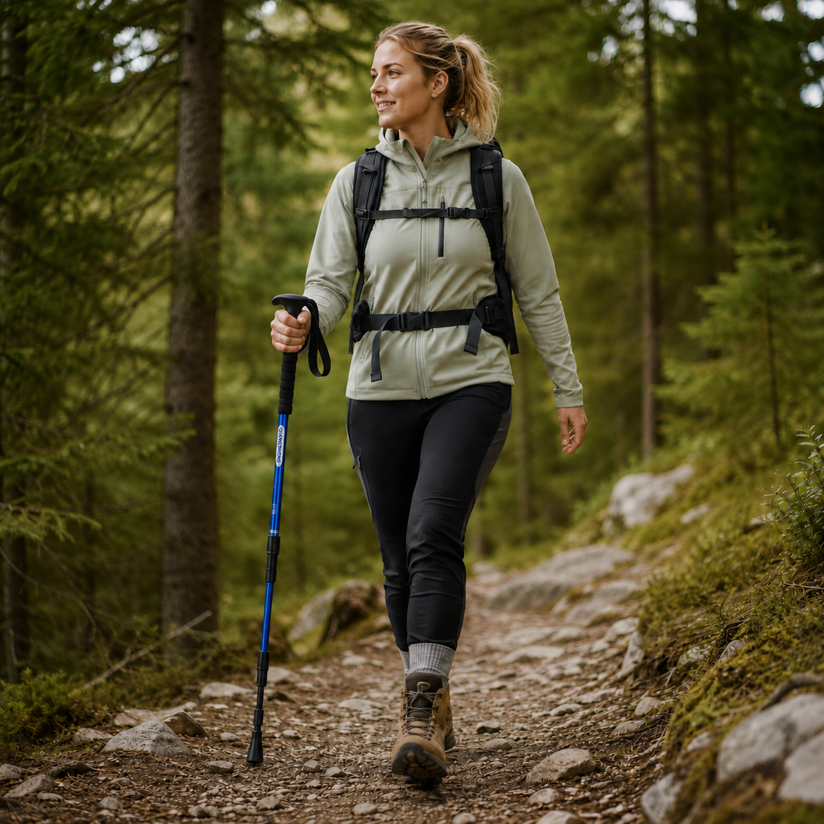 Collapsible Hiking Pole 4-Section Adjustable Trekking Stick Aluminum Alloy Lightweight Walking Staff Ergonomic T-Handle for Mountain Trails
