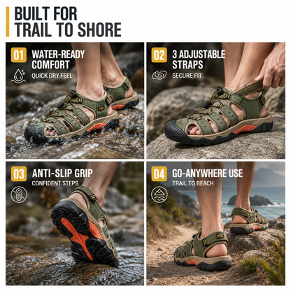 Men's Quick-Dry Sport Sandals with Adjustable Straps for Hiking, Water Sports & Beach