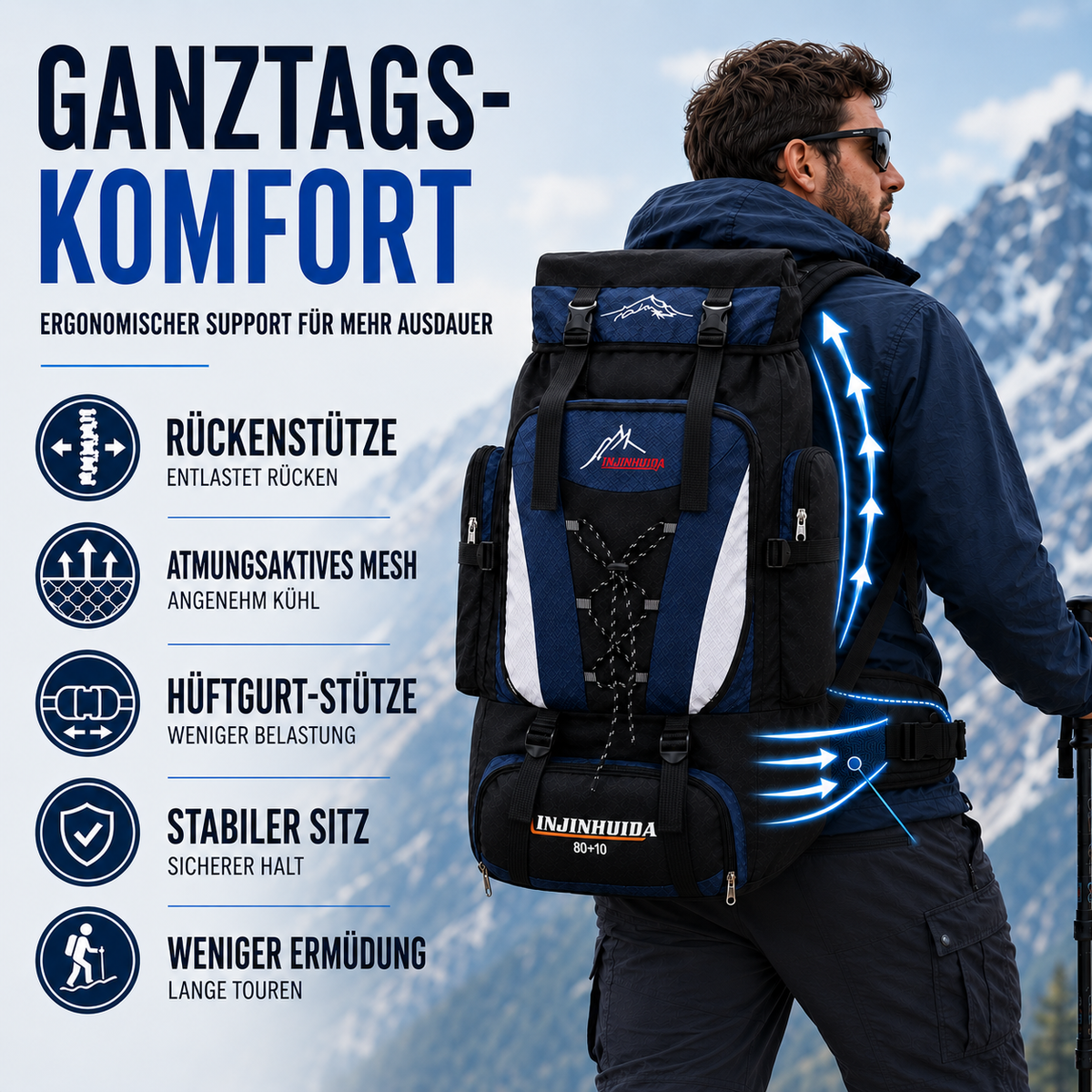 80L Hiking Backpack for Multi-Day Trips – Water-Resistant Trekking Pack with Breathable Support & Quick-Access Pockets for Camping