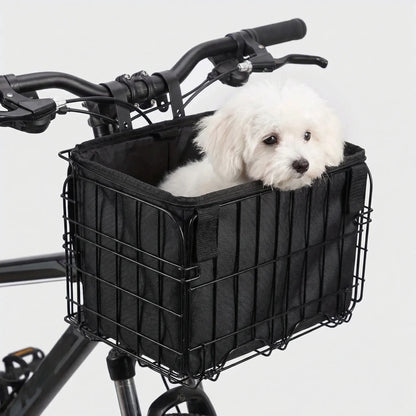 Collapsible Wire Bicycle Cargo Carrier with Waterproof Liner – Front or Rear Mount for Errands, Groceries & Pets
