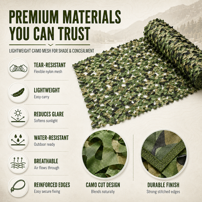 Camouflage Netting Roll – Lightweight Mesh Screen for Hunting Blinds, Shade Cover & Outdoor Privacy