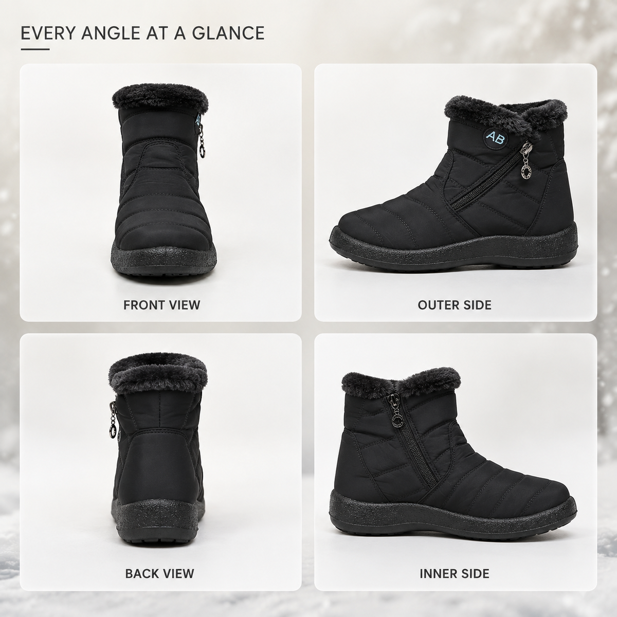 Women's Insulated Waterproof Ankle Boots with Side Zip & Anti-Slip Sole for Cold Weather Walking