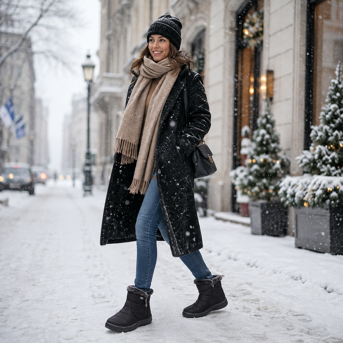 Women's Insulated Waterproof Ankle Boots with Side Zip & Anti-Slip Sole for Cold Weather Walking