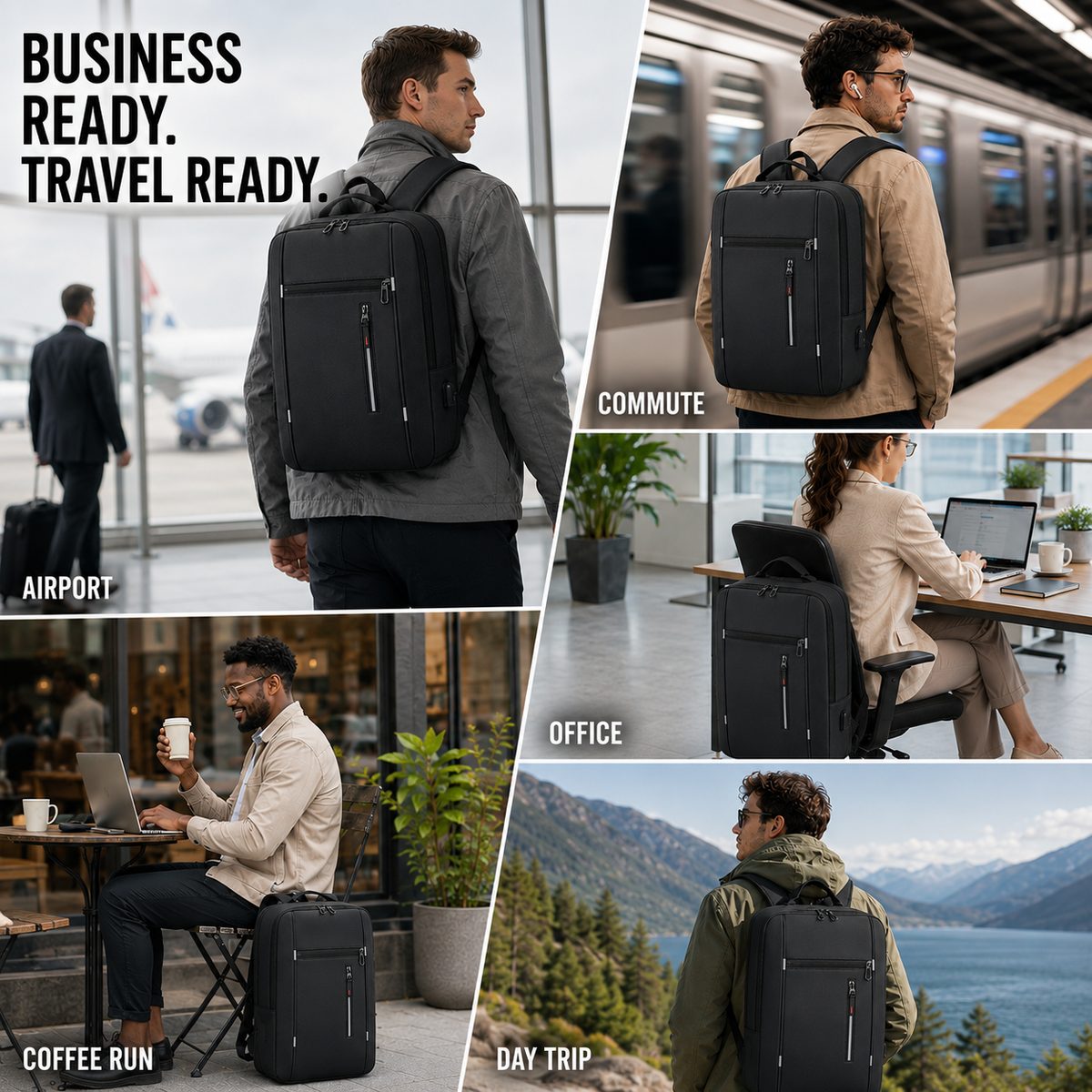Sac à dos imperméable pour ordinateur portable avec port de charge USB – Compartiment rembourré pour ordinateur 15,6 pouces – Sac de jour pour le travail, l'école et les voyages