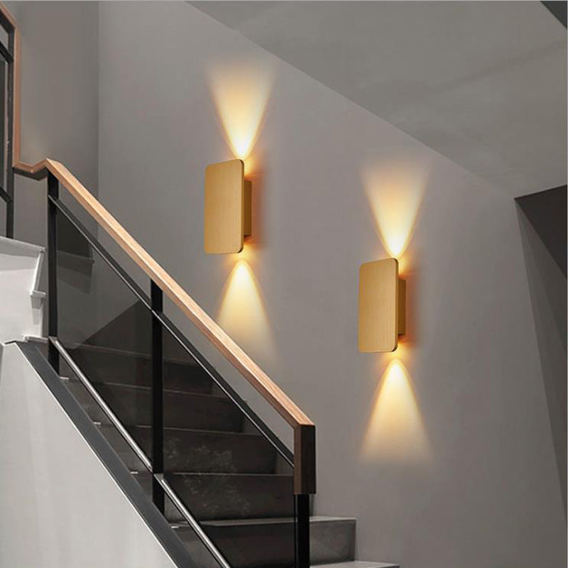 Rectangular Metal LED Wall Sconce for Bedroom & Living Room – Modern Hardwired Indoor Lighting Fixture with Warm Glow in Gold Black White Gr