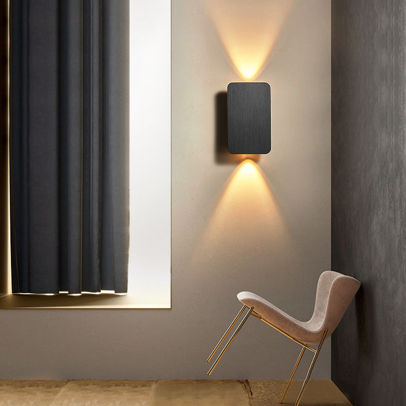 Rectangular Metal LED Wall Sconce for Bedroom & Living Room – Modern Hardwired Indoor Lighting Fixture with Warm Glow in Gold Black White Gr