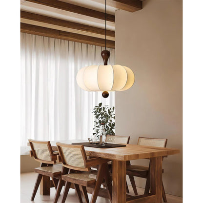 Fabric Drum Pendant Ceiling Light with Wood Accent for Dining Room and Kitchen Island – Soft White Pleated Shade, Modern Minimalist Drop Fix
