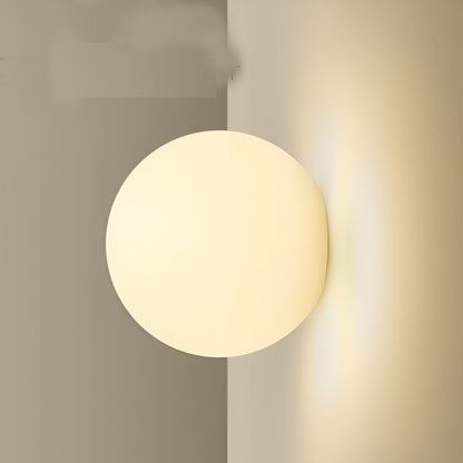 Spherical Glass Wall Sconce with Diffused Glow White Finish 3000K LED Compatible Bedside Hallway Fixture Contemporary Iron Mount for Bedroom