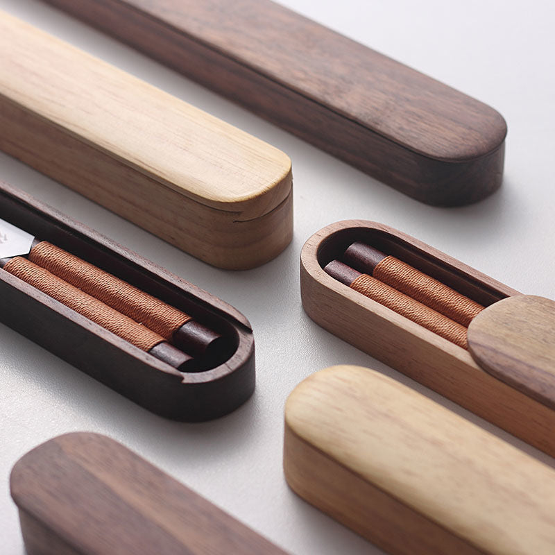 Elegant Black Walnut Chopsticks with Decorative Thread in Wooden Box | Premium Quality for Fine Dining