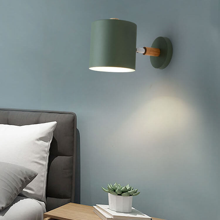 Swivel Arm Sconce Lamp E27 Socket 5 in Metal & Wood Pink Bedside Light for Bedroom Reading Nook Task Lighting Modern Minimalist Hallway