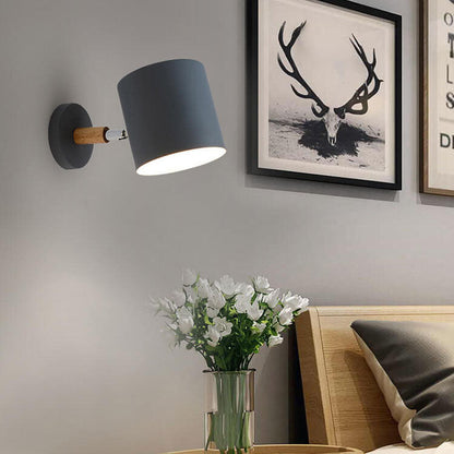 Swivel Arm Sconce Lamp E27 Socket 5 in Metal & Wood Pink Bedside Light for Bedroom Reading Nook Task Lighting Modern Minimalist Hallway