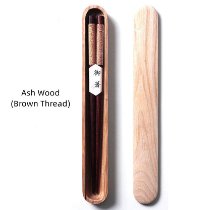 Handcrafted Wooden Chopsticks with Decorative Thread & Gift Box for Asian Dining