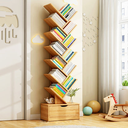 Modern Geometric Storage Tower Shelf Unit 6-12 Open Tiers Walnut Natural Wood for Living Room Study Den Small Spaces