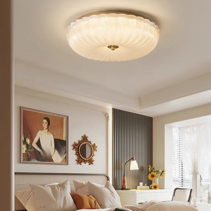 Round Flush Mount LED Ceiling Light Gold Metal Frosted Glass Shade 16 Inch 36W for Bedroom Living Room Kitchen Office Indoor Lighting 3000K