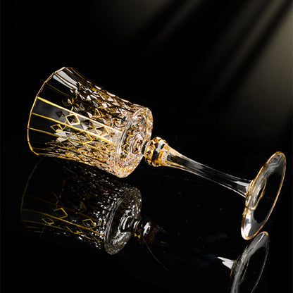 Embossed Gold Accent Wine Glass & Decanter Set with Carrying Case for Elegant Entertaining