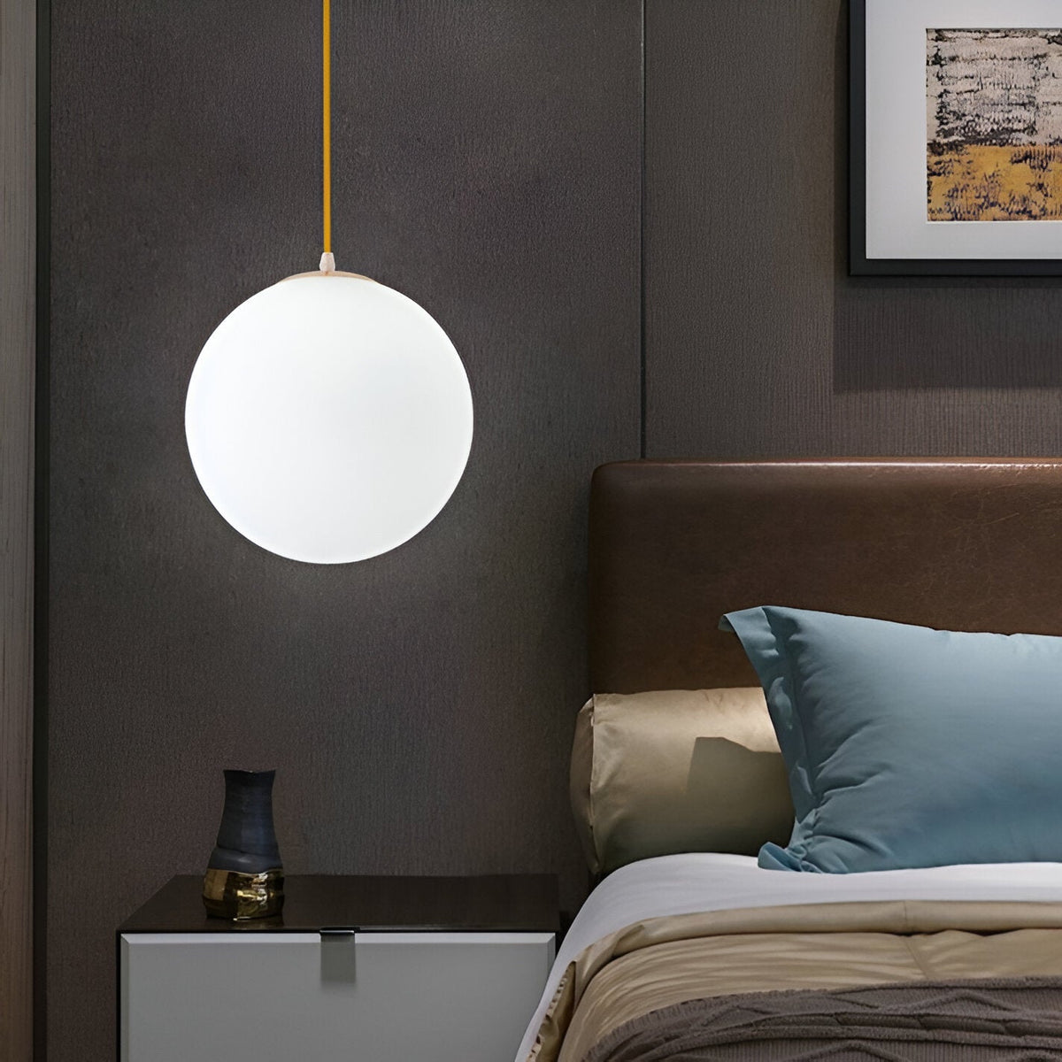 Frosted Glass Globe Hanging Light White Sphere Ceiling Fixture for Kitchen Island Dining Room Bedroom Adjustable Cord Modern Minimalist Desi