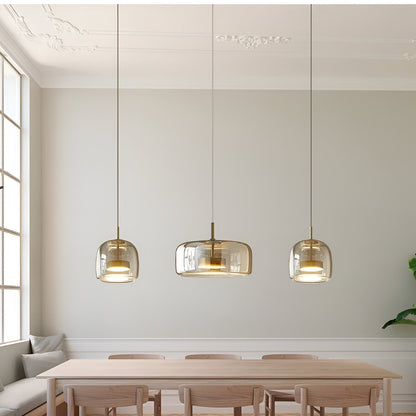 Triple Glass Dome Ceiling Light 15 in Adjustable Height for Kitchen Island Dining Room Modern Hanging Fixture Gray Smoked Finish