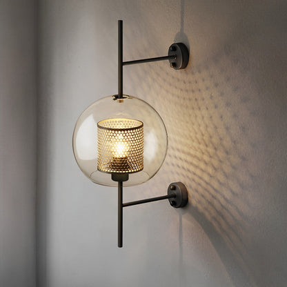 Iron & Glass Sphere Sconce 10 in Black Fixture Warm 3000K E27 Socket Bedroom Hallway Reading Nook Ambient Lighting for Modern Industrial Far