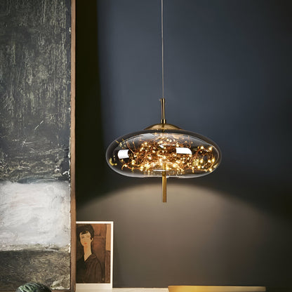 Glass Hanging Fixture with Adjustable Cord for Dining Table & Kitchen Island | Modern Suspended Light in Amber or Gray | Oval Sphere Capsule