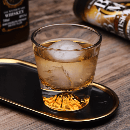 Mountain-Carved Rocks Glass with Wooden Gift Box – Handcut Crystal Tumbler for Spirits & Cocktails