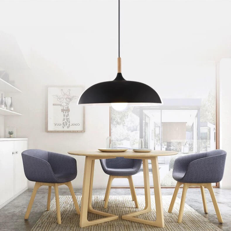 Modern Metal Pendant Light with Wood Detail – Adjustable Drop Ceiling Fixture for Dining, Kitchen & Living Room