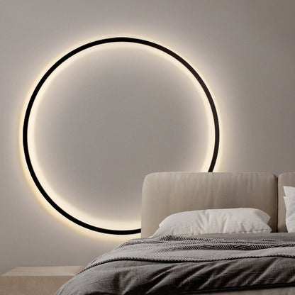 Applique murale LED circulaire en fer noir, alimentée par USB, 12-31 pouces, éclairage d'ambiance Halo pour chambre, salon, couloir, luminaire moderne à lueur indirecte
