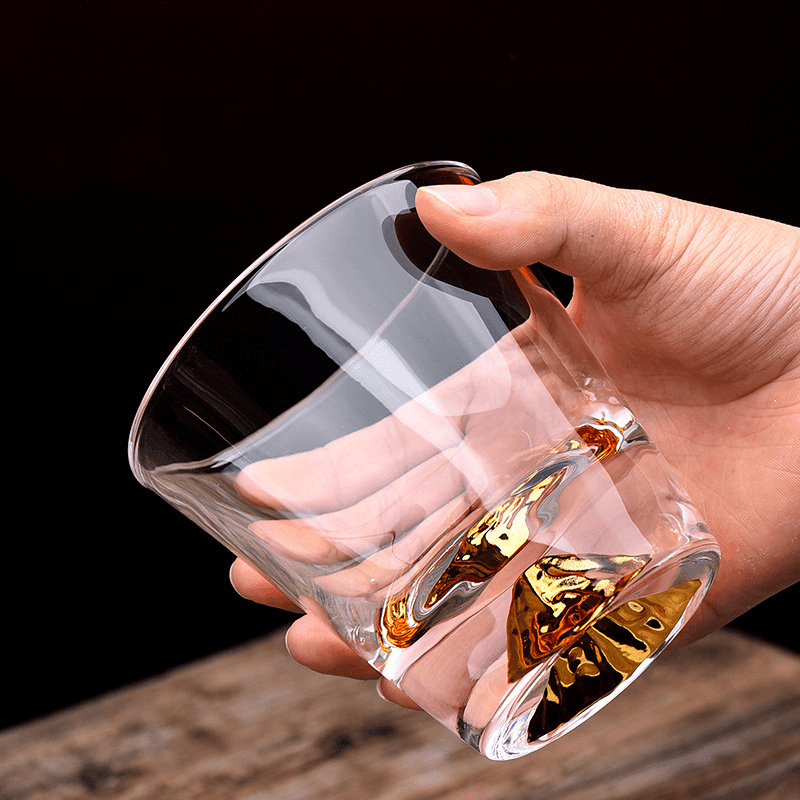 Mountain-Carved Rocks Glass with Wooden Gift Box – Handcut Crystal Tumbler for Spirits & Cocktails