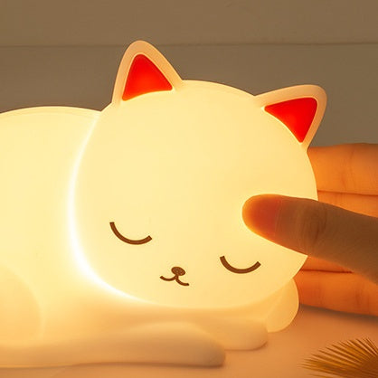 Silicone Cat Night Light with Touch Control & 7 Color Modes – Rechargeable LED Bedside Lamp for Kids & Nursery