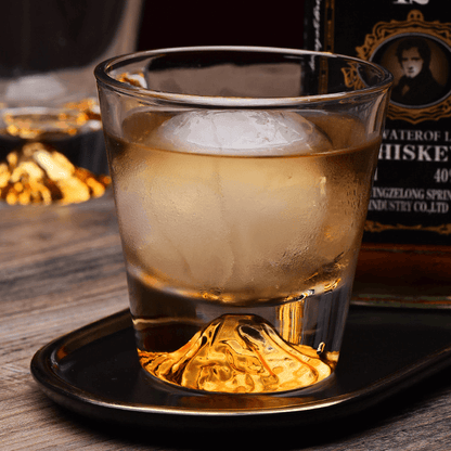 Mountain-Carved Rocks Glass with Wooden Gift Box – Handcut Crystal Tumbler for Spirits & Cocktails
