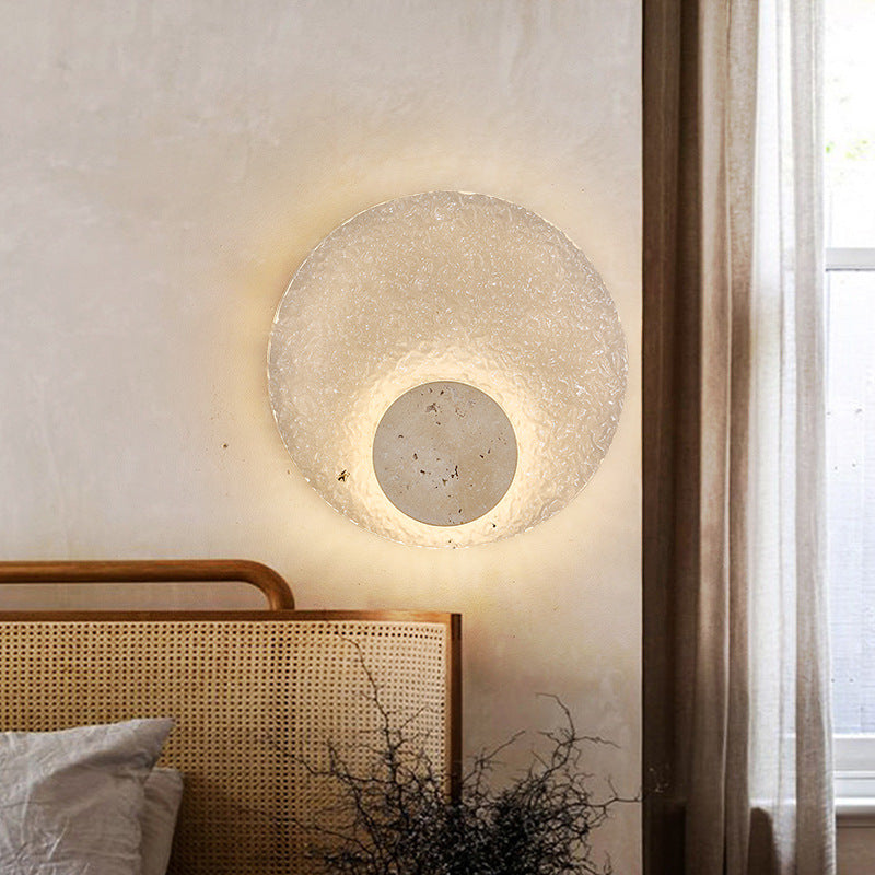 Circular Stone-Effect LED Sconce 12-Inch Diameter Flush-Mount Fixture for Hallways Bedrooms Living Rooms Modern Minimalist Design with Adjus