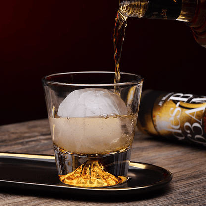Mountain-Carved Rocks Glass with Wooden Gift Box – Handcut Crystal Tumbler for Spirits & Cocktails