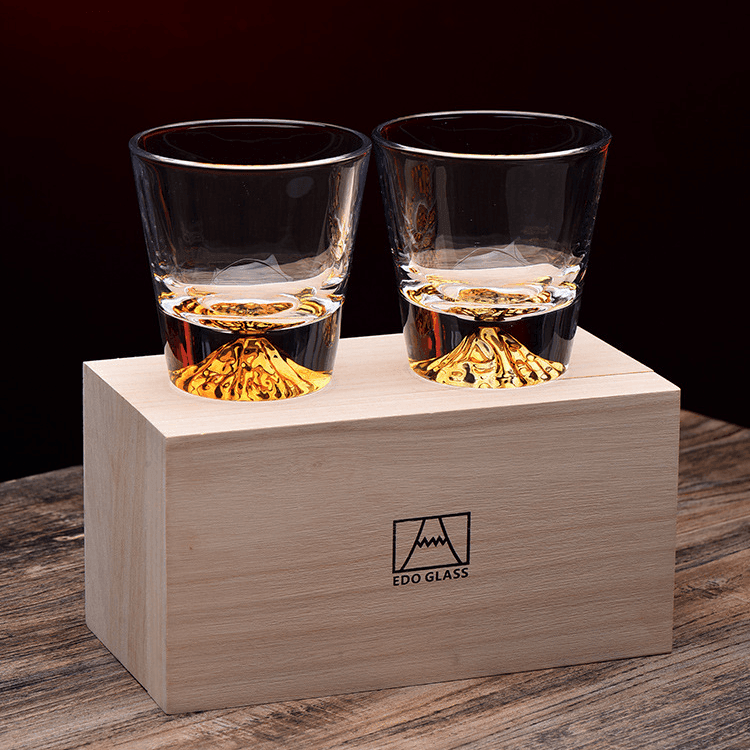 Cut Crystal Rocks Glass for Bourbon & Scotch – Japanese-Inspired Tumbler with Wood Gift Box for Home Bar & Entertaining