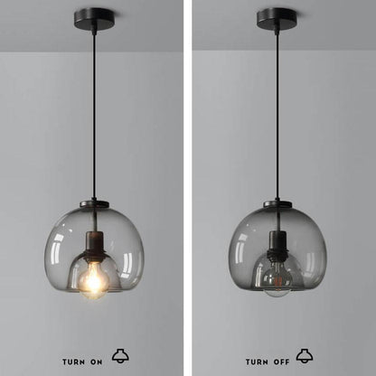 Gray Tinted Glass Drop Light with Adjustable 59-Inch Cord for Kitchen Island, Dining Area & Bedroom – E27 Socket Ceiling Fixture