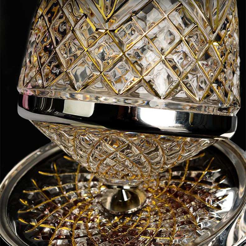 Embossed Gold Accent Wine Glass & Decanter Set with Carrying Case for Elegant Entertaining