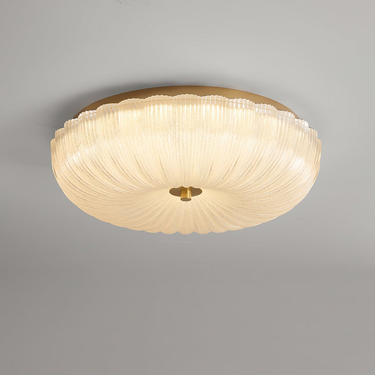 Round Flush Mount LED Ceiling Light Gold Metal Frosted Glass Shade 16 Inch 36W for Bedroom Living Room Kitchen Office Indoor Lighting 3000K