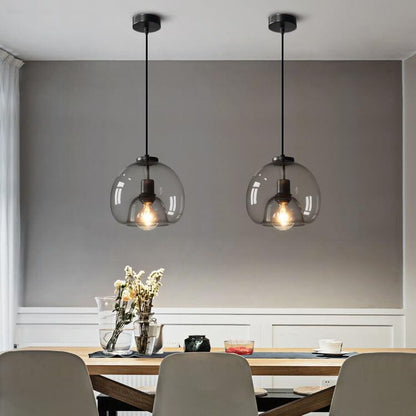 Adjustable Hanging Ceiling Light with Smoked Glass Shade 9 Inch for Dining Room Kitchen Bedroom Modern Dome Fixture Hardwired E26 Base