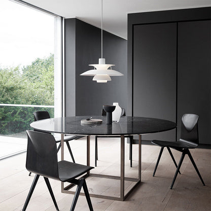 Layered Aluminum Hanging Lamp 12 in Diameter Contemporary Overhead Fixture for Kitchens and Dining Spaces E27 Socket Black Finish Modern Hom