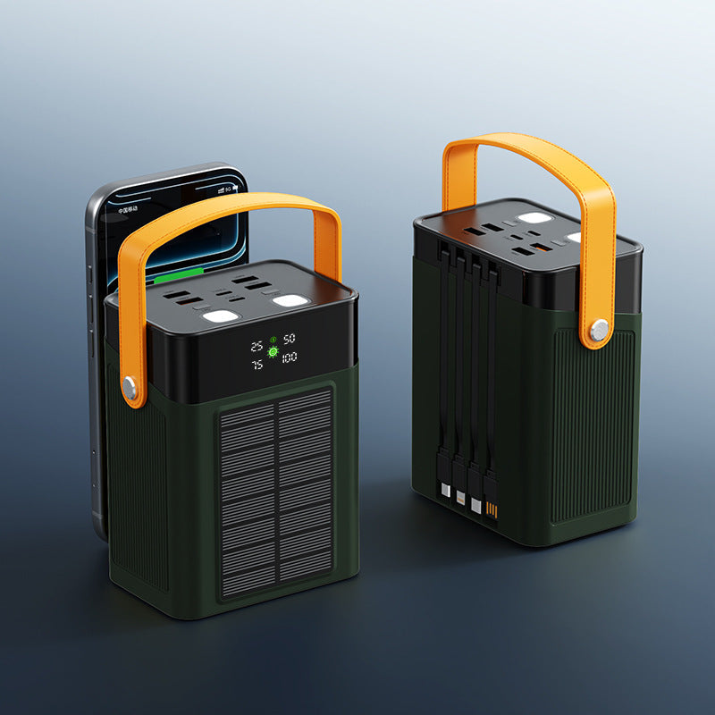 EcoCharge | Batterie externe solaire portable avec gestion des câbles intégrée et affichage numérique pour une recharge en déplacement
