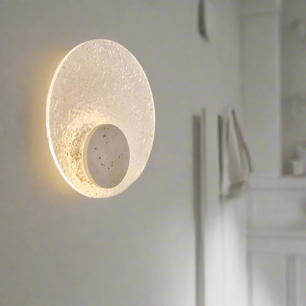 Circular Stone-Effect LED Sconce 12-Inch Diameter Flush-Mount Fixture for Hallways Bedrooms Living Rooms Modern Minimalist Design with Adjus