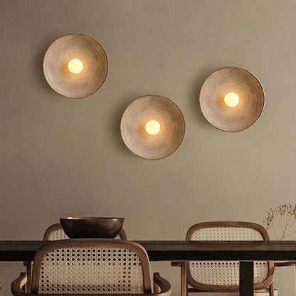 Japandi | Wall Sconces with Textured Disc Design | Ambient Illumination for Modern Spaces